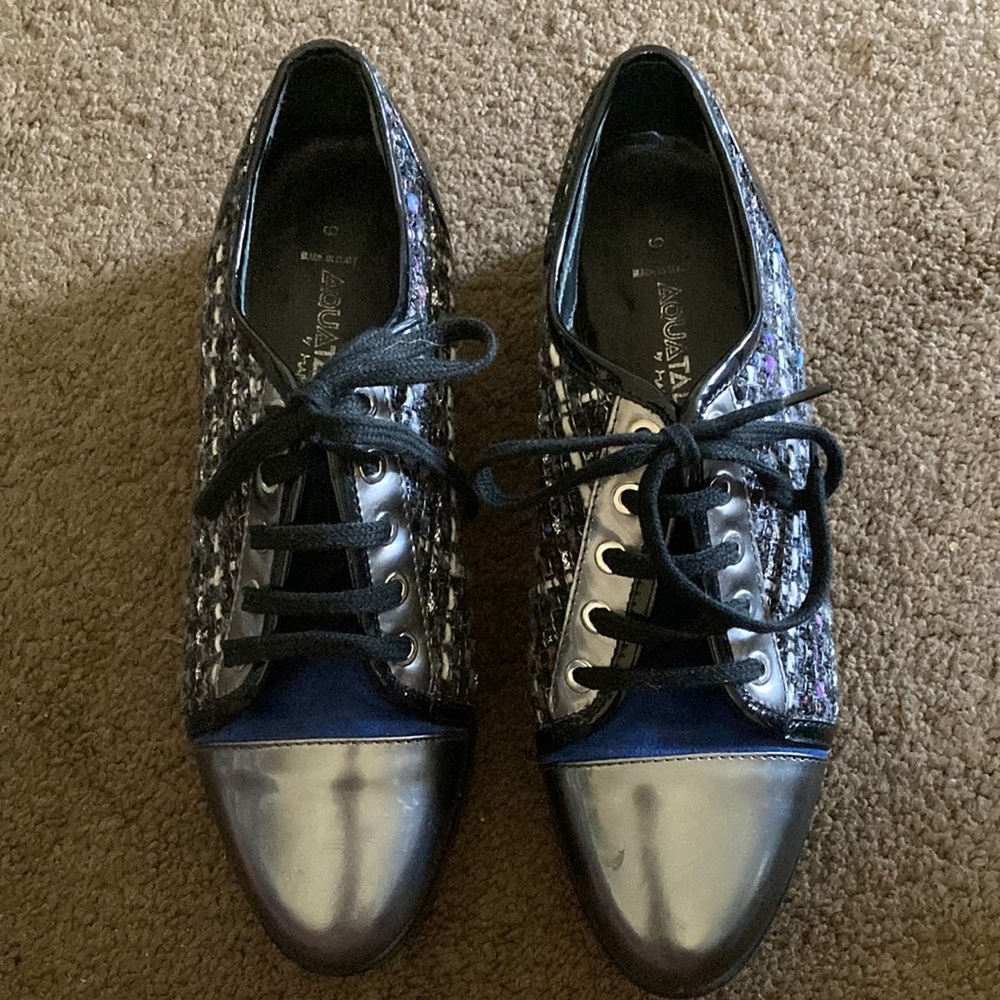 Aquatalia Weatherproof ADA Metallic Woven Lace Up Sneakers - Gunmetal size 6.